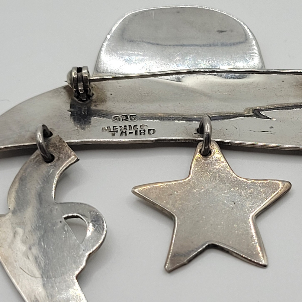 Vintage 925 Sterling Silver Taxco Mexico Large Western Cowboy Hat Pin Brooch - Picture 12 of 12